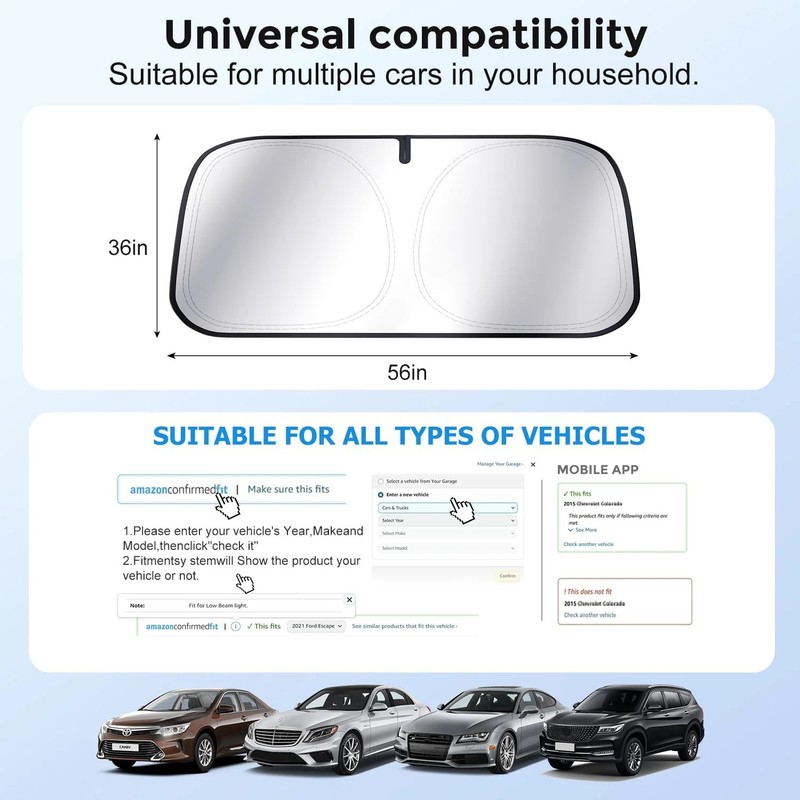 [Upgrade] DooGooCoo Windshield Sun Shade - Medium, Sunshade for Car Windshield [ gallery