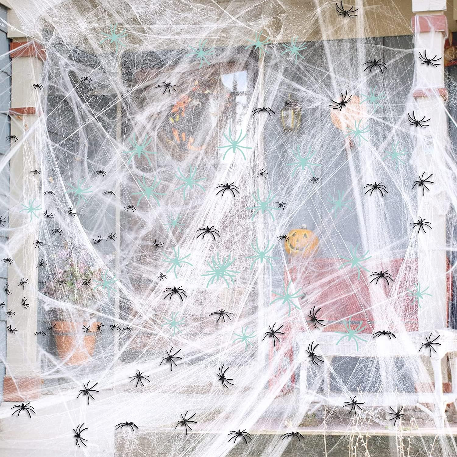 300 Sqft Halloween Spider Web Decorations, with 10 Glow in the Dark+10 Black Fak gallery
