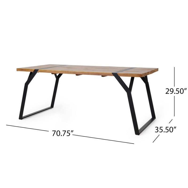 Modern Industrial Dining Table - Black Acacia Wood & Metal Frame, 70" L x 35" D gallery