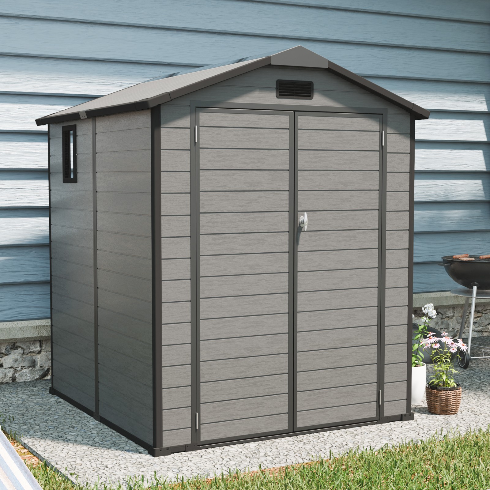 6x6FT Plastic Resin Outdoor Storage Shed Lockable w/ Window Floor Garden Yard gallery