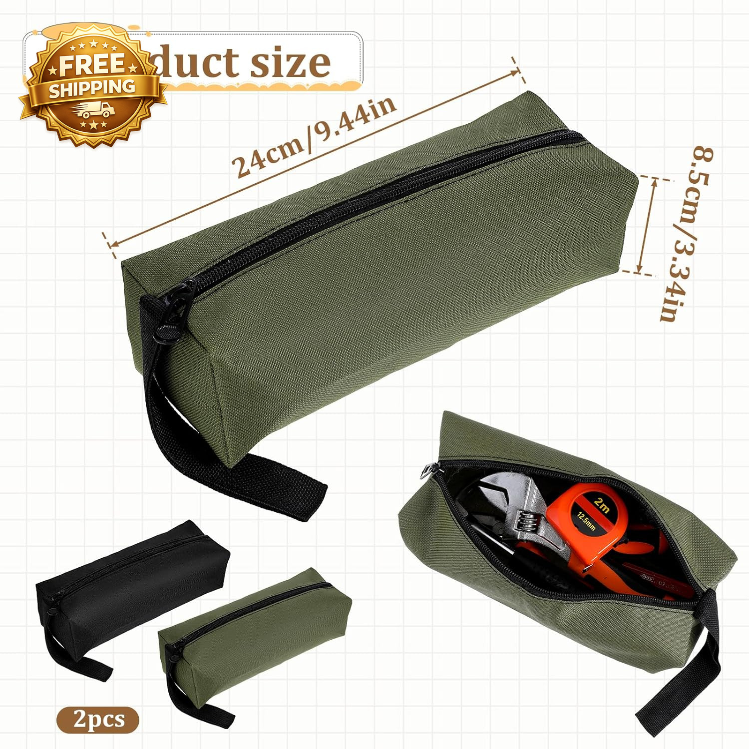 2 Pack Canvas Tool Pouch with Zipper Tool Pouch Bag Multi-Purpose Small Zipper gallery