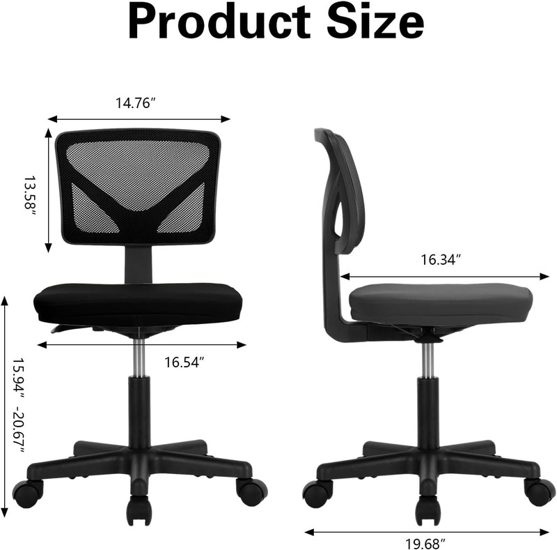 Adjustable Height Mesh Chair Computer Armless Home Office Desk Chair Ergonomic gallery