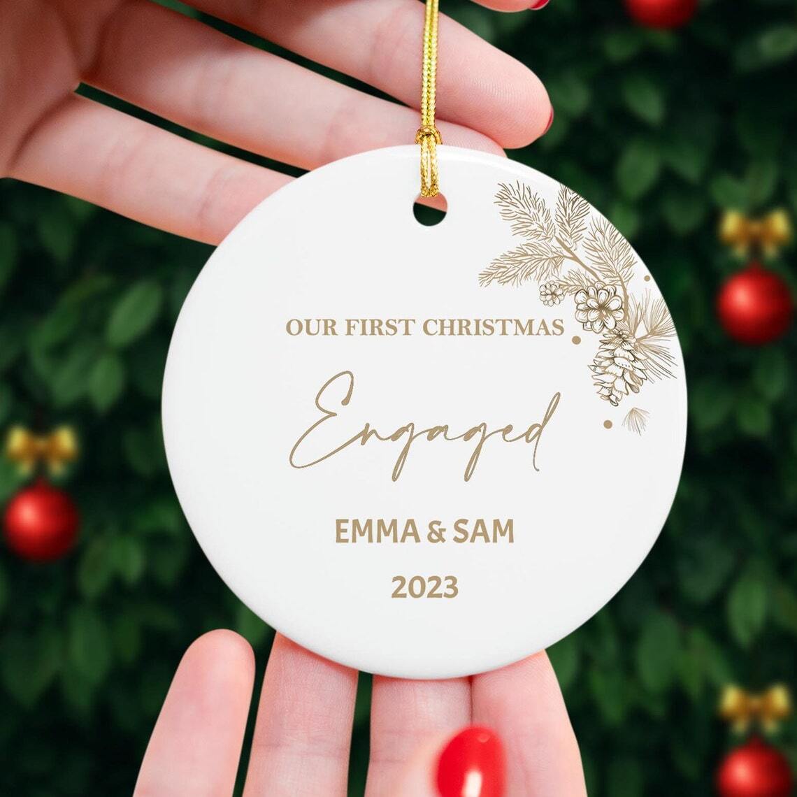 Personalized Engaged Ornament Custom Boho Engagement Gift for Couples with Names gallery