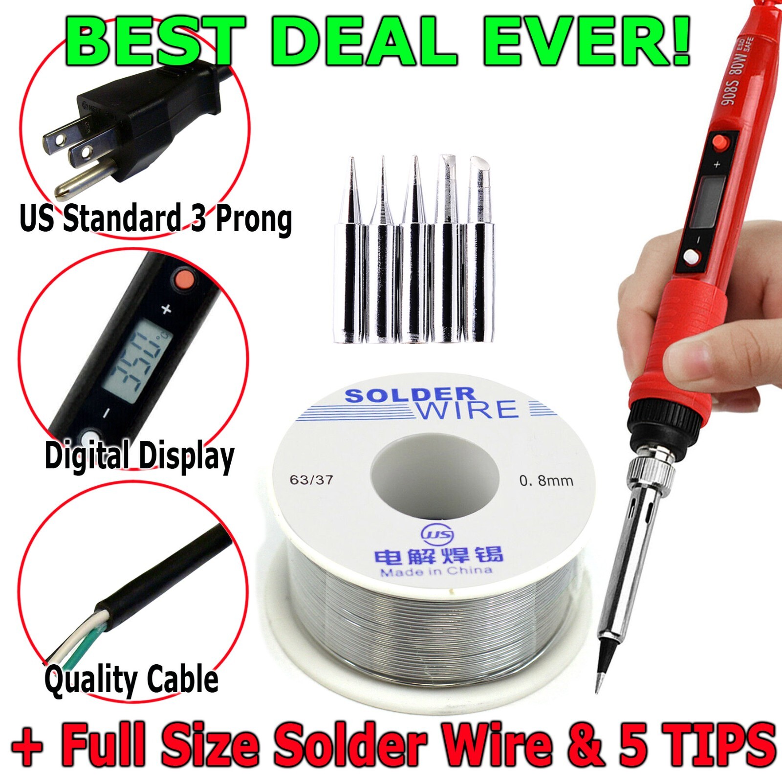 80W Digital Electric Soldering Iron Kit Tempe Adjustable Welding Tool Solder Gun gallery