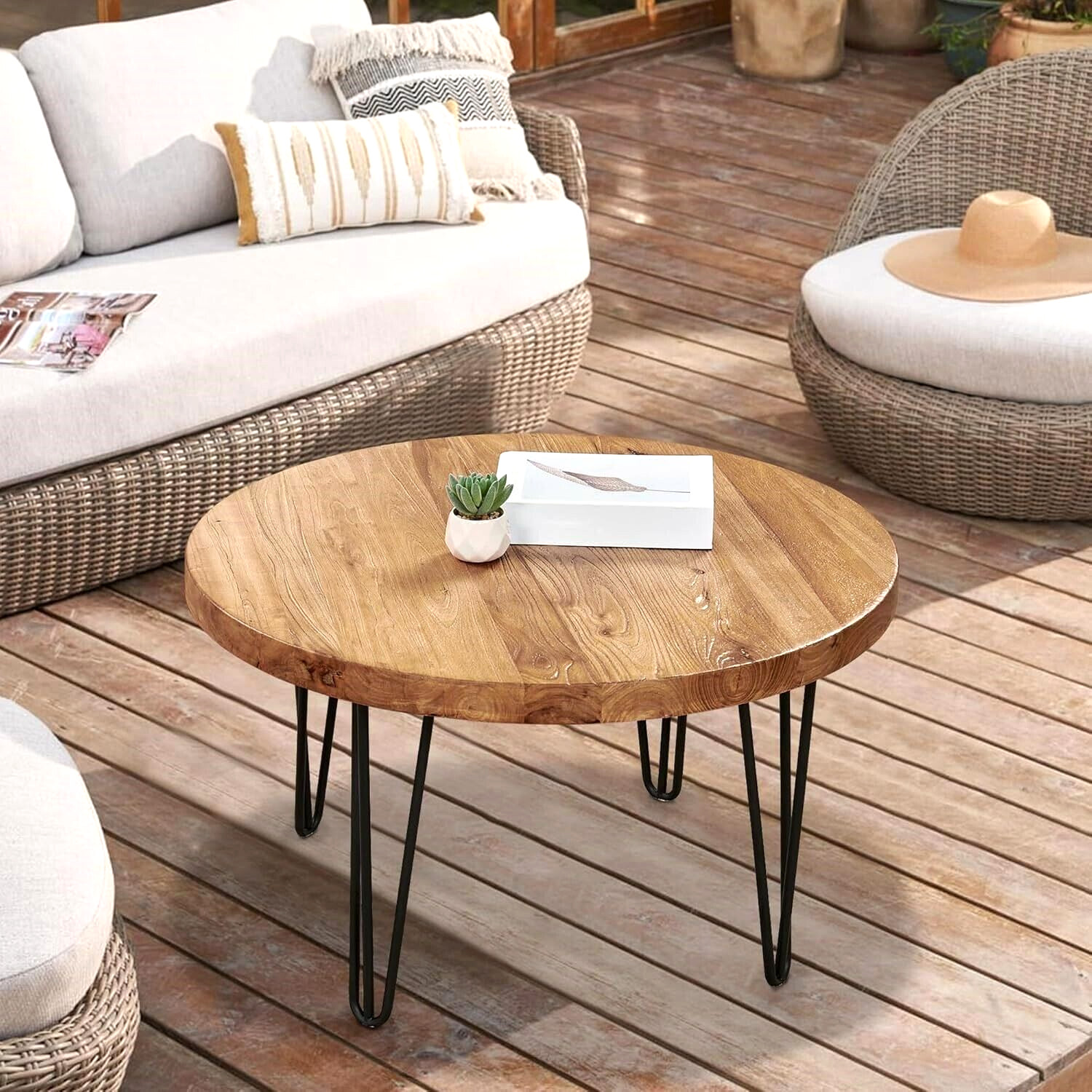 Rustic Round Old Elm Wooden Coffee Table Home Furniture for Living Room Decor gallery