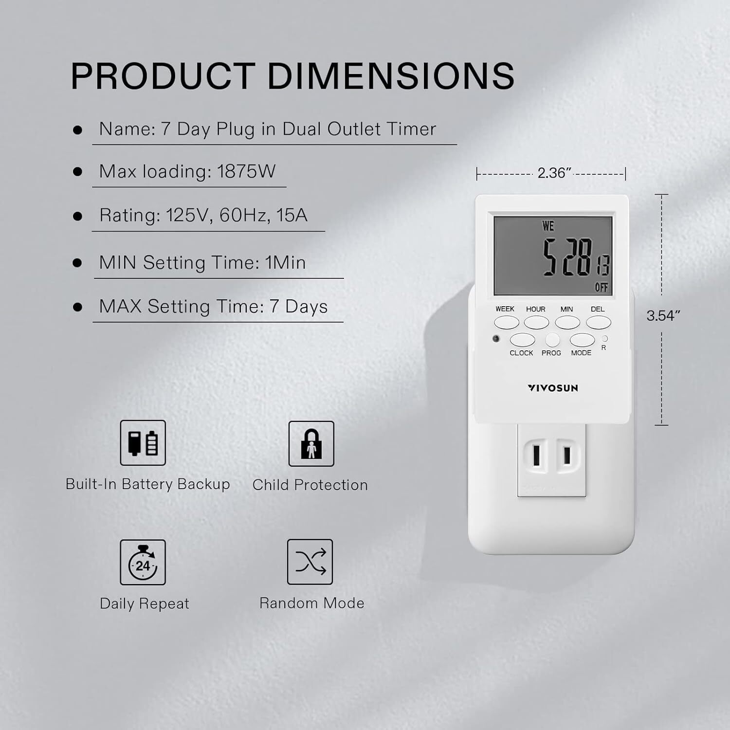 2pcs 7Day Timer Digital Programmable Electric Timer Indoor w/ Dual Outlet Switch gallery