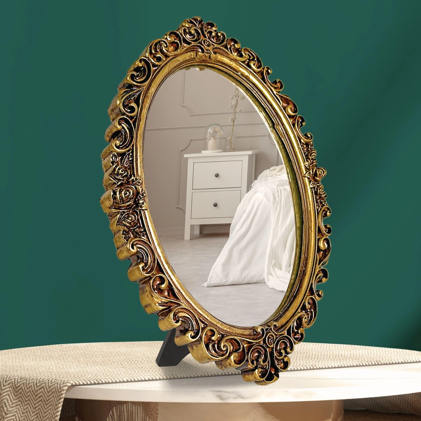 Small Oval Mirror for Table - Gold Vintage Mirror for Tabletop and Wall Mount... gallery