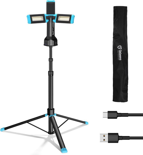 5000 Lumen Work Light with Stand, GoGonova 67'' Rechargeable Cordless Blue