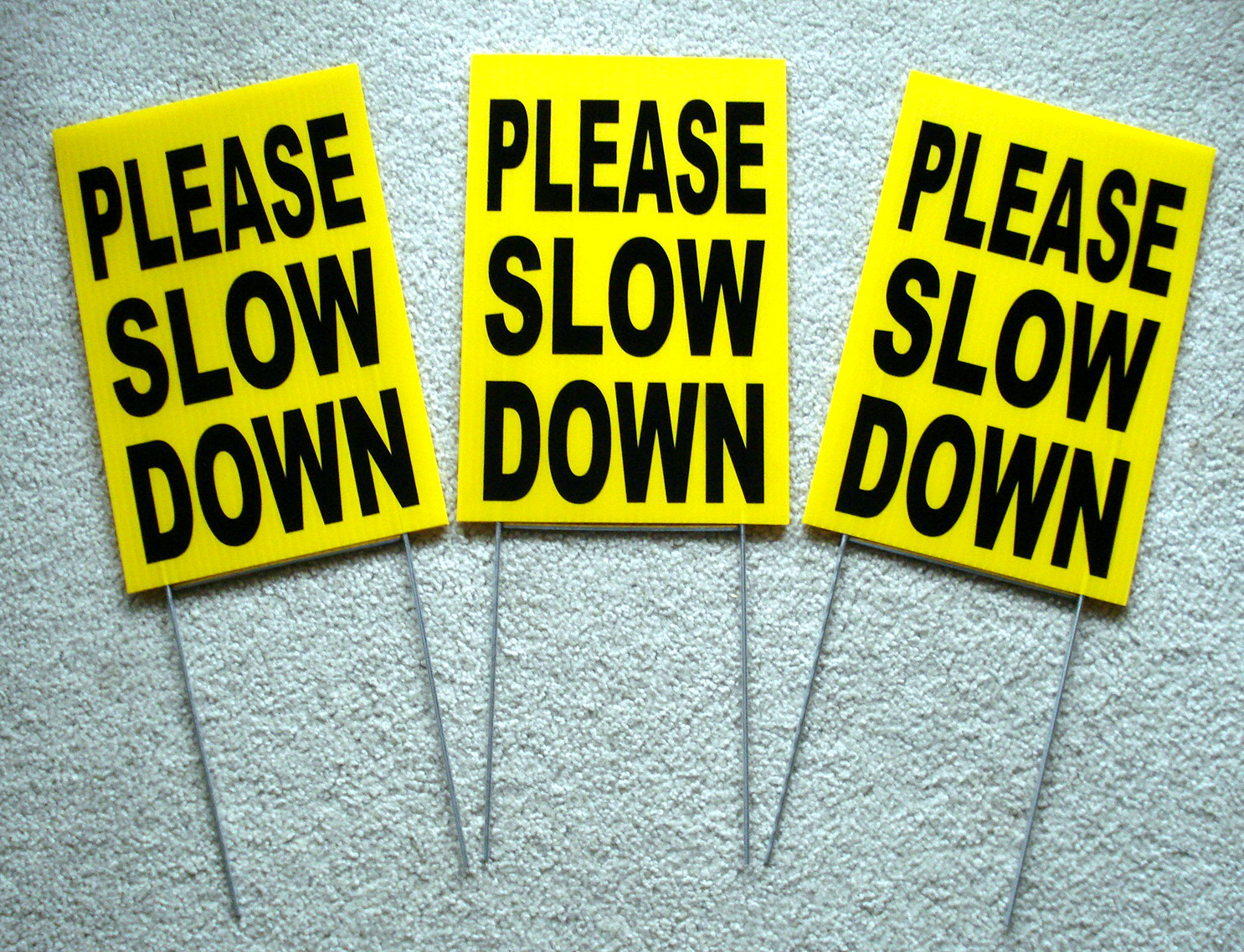 (3) PLEASE SLOW DOWN Coroplast SIGNS with stakes 8" x 12" Children Safety Sign gallery