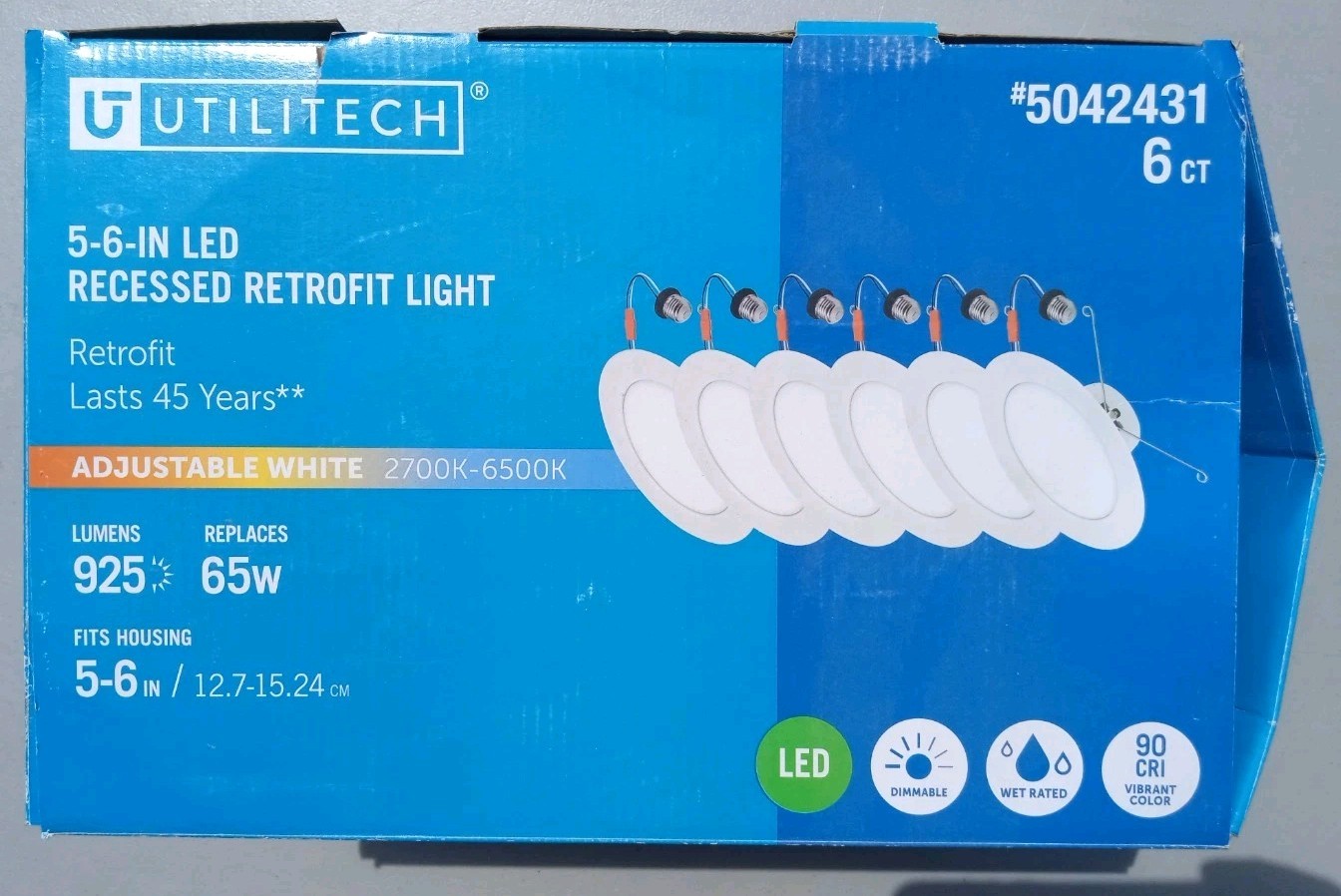 Utilitech 5-6-inch Led Recessed Retrofit Light #5042431 6 Pack NOS gallery