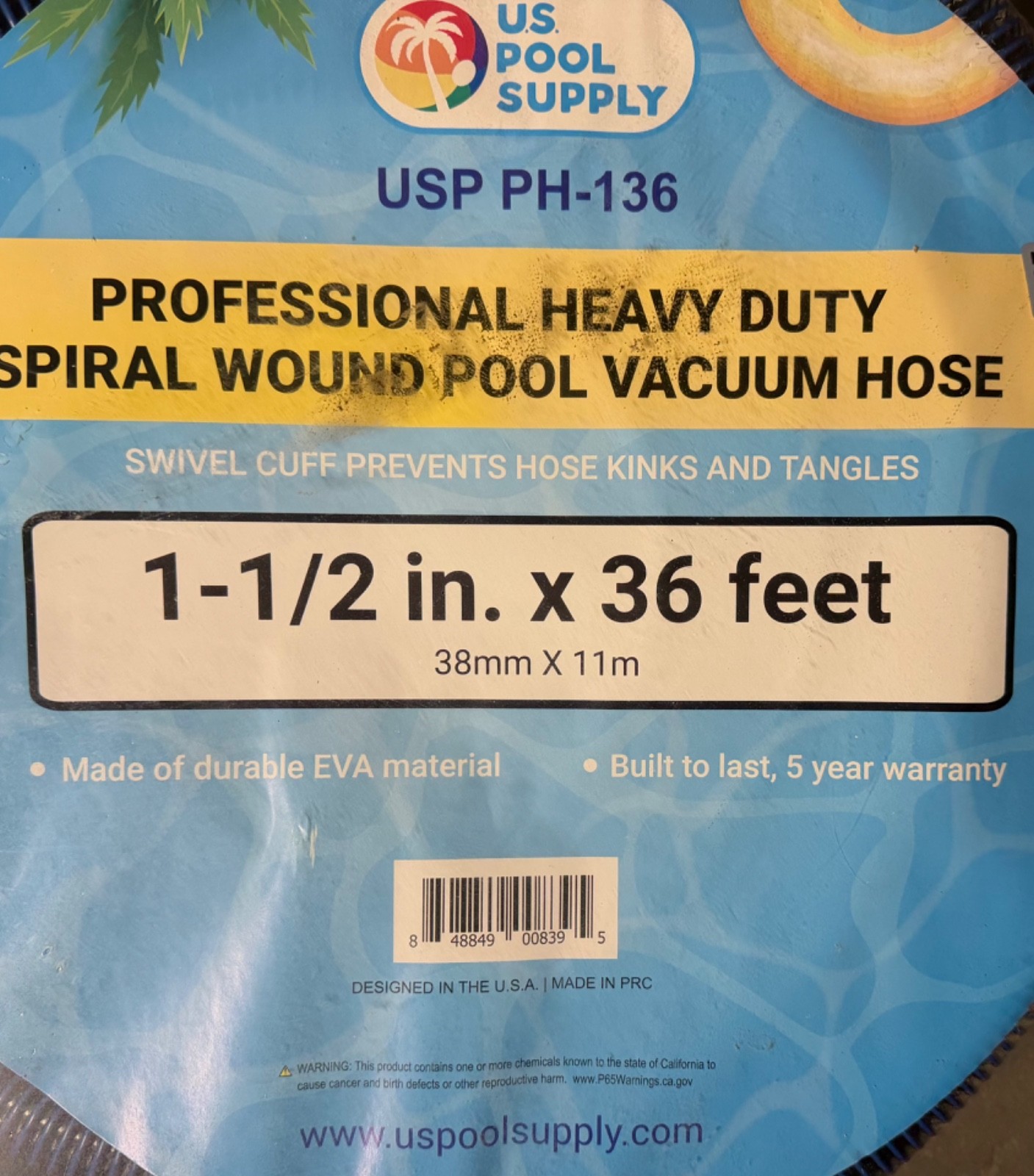 NEW U.S. Pool Supply Inground Pool Vacuum Hose 1.5" x 36' Kink-Free Swivel Cuff gallery