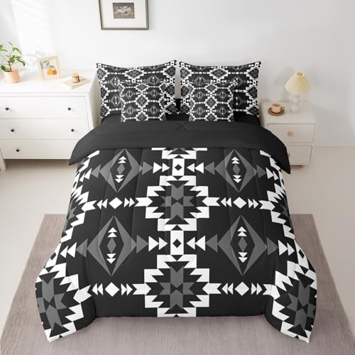 Western Aztec Sheet Sets 7 Piece, Native American Navajo Queen Black Grey White gallery