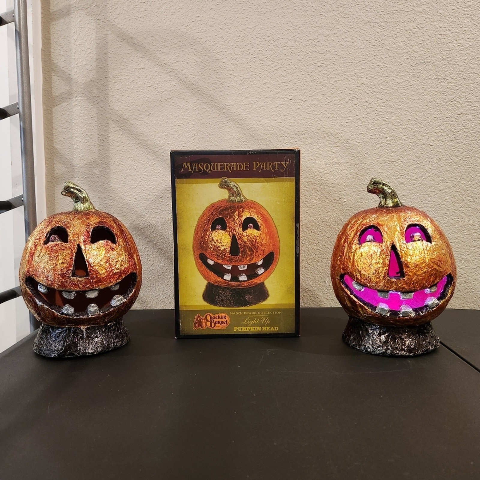 CRACKER BARREL MASQUERADE PARTY Light Up Halloween Jack O Lanterns FLAWED gallery