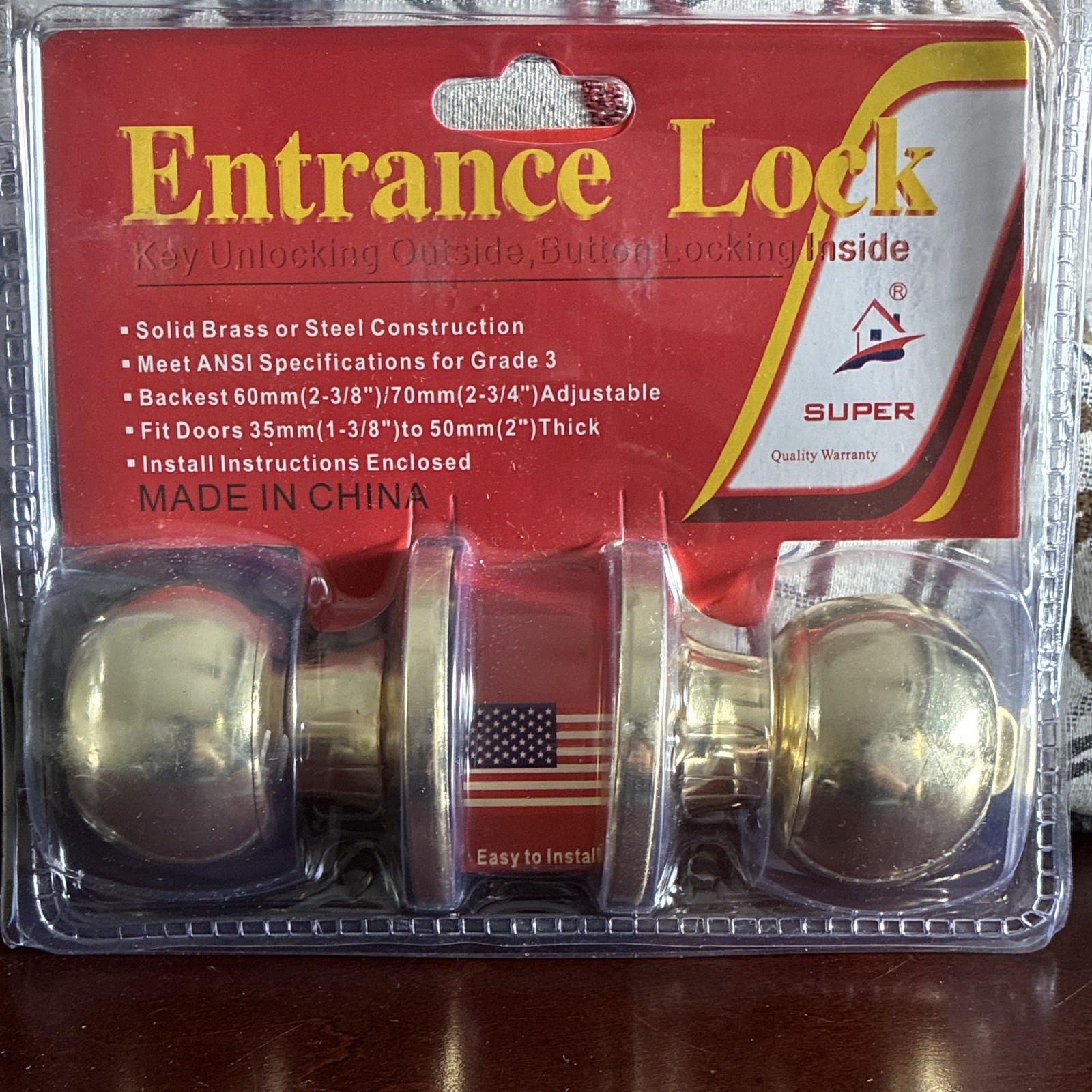 SUPER Entry Door Knob Lock, Keyed Entry, Adjustable Backset, Polished Brass gallery