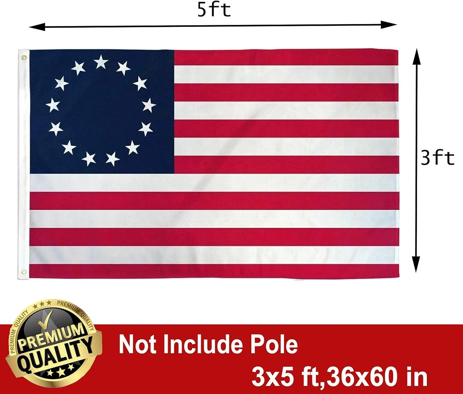 Embroidered Betsy Ross American US Flag 3X5 Outdoor Made in USA- 13 Stars Coloni gallery