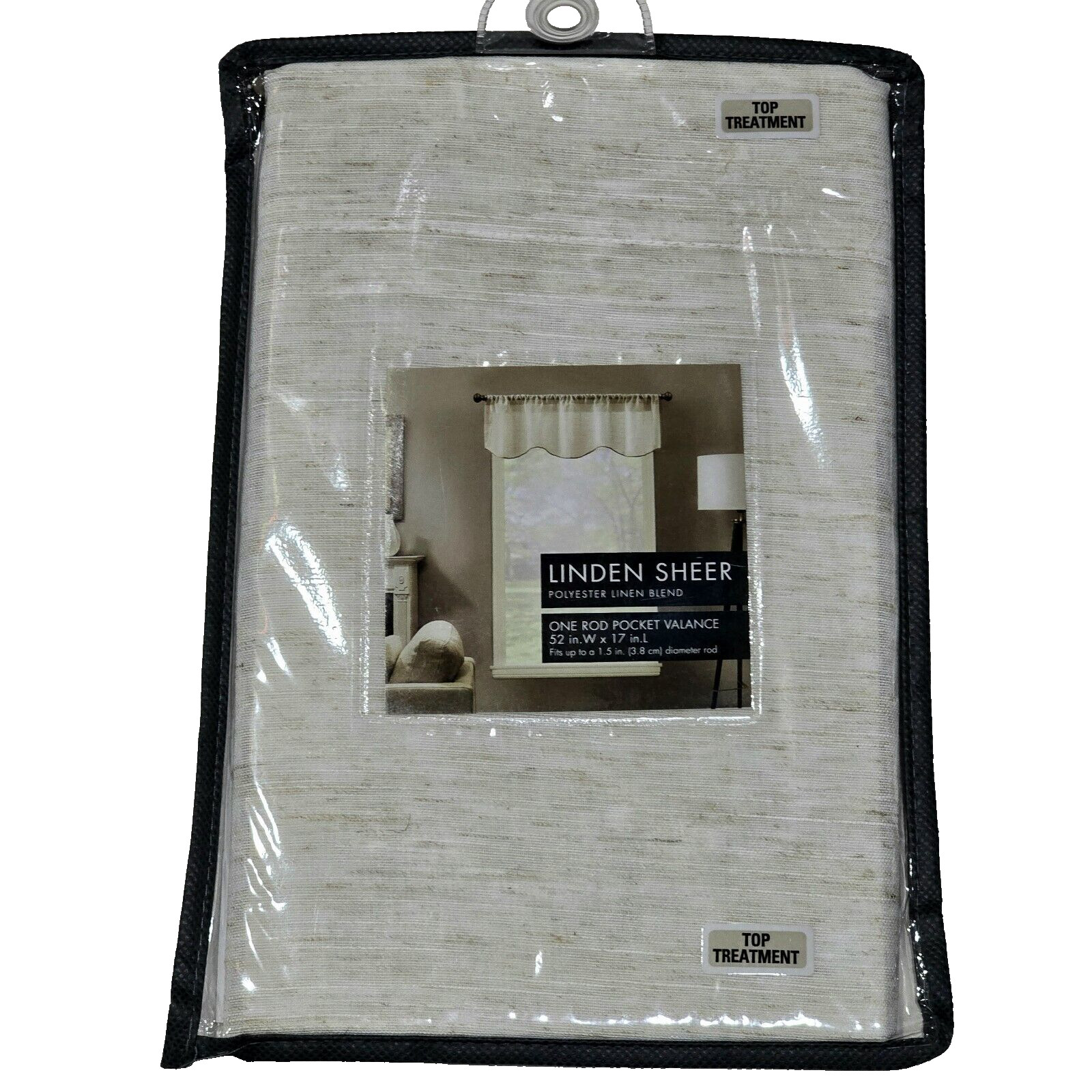 Linden Sheer Polyester Linen Blend One Rod Pocket Valance 52x17in L Natural Top gallery