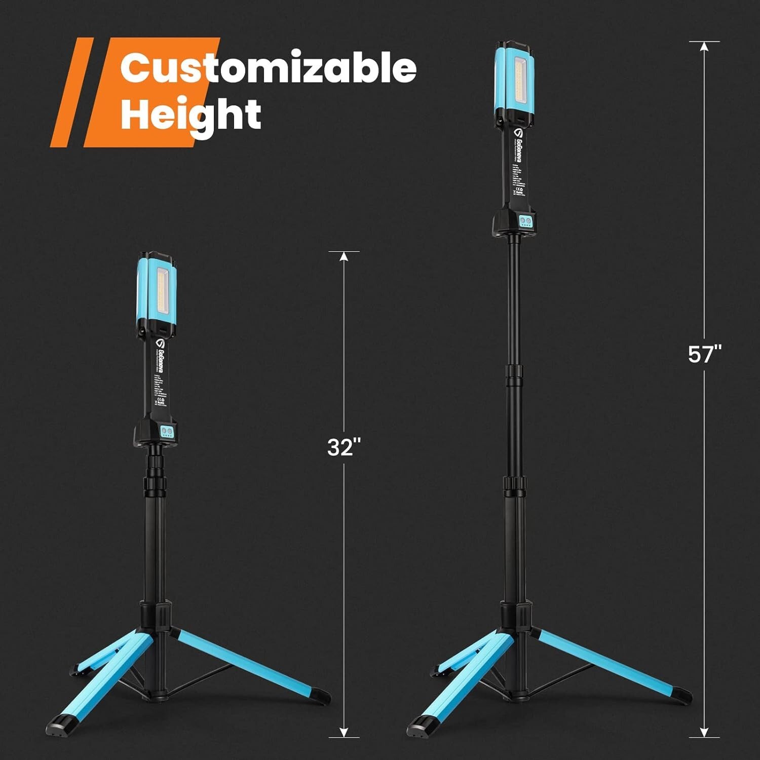 Cordless Work Light with Triple LED Lamps, 8AH Battery, 700/1200/2200 Lumen gallery