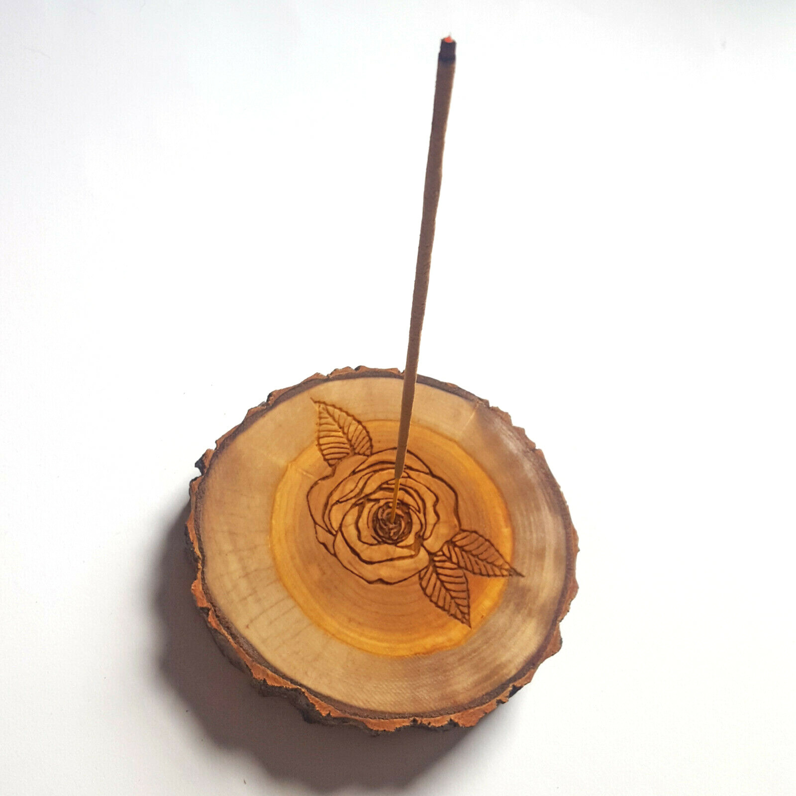 Rose Design Wooden Incense Holder, Handmade Incense Stick Burner, Ash Catcher gallery