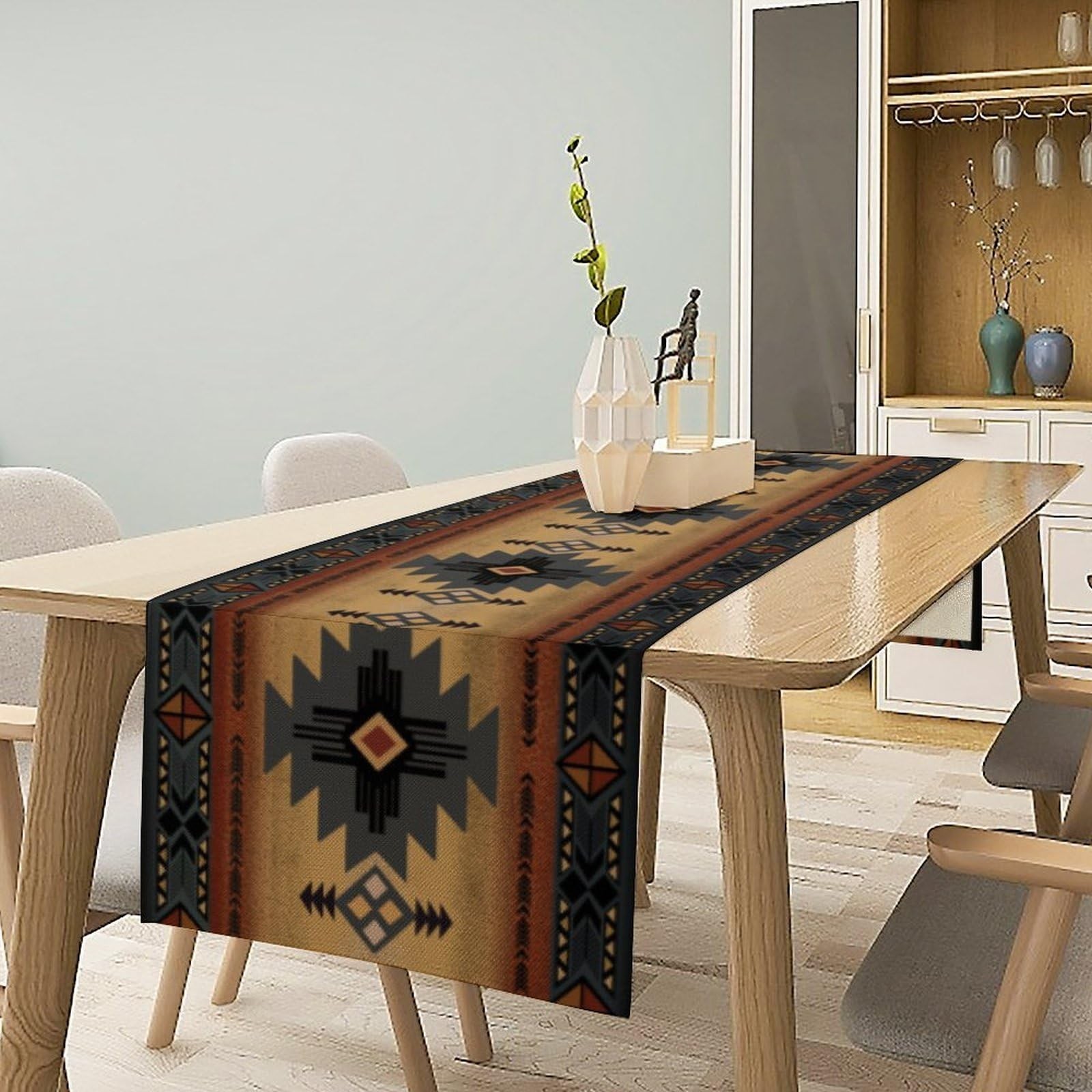 Aztec Southwest Table Runner, Brown Abstract Geometric Tribal Ethnic Native V... gallery
