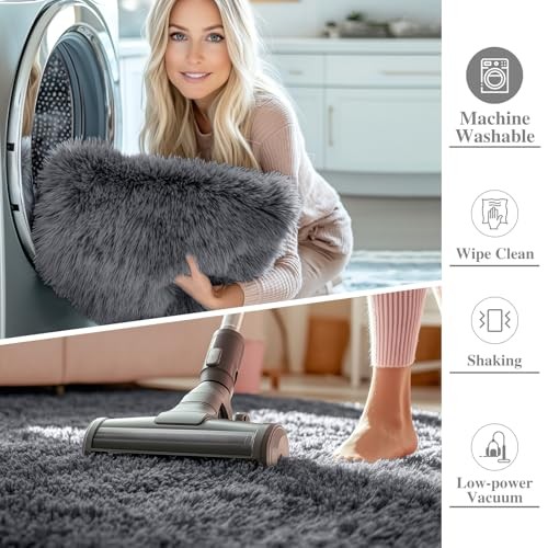 2x6 Machine Washable Runner Rugs for Hallway, Soft Fluffy Shaggy 2x6 ft Grey gallery