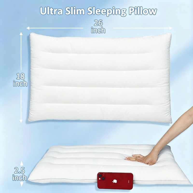 SWTMERRY Flat Pillows for Sleeping Thin, 7D High Standard(1Pack), White gallery