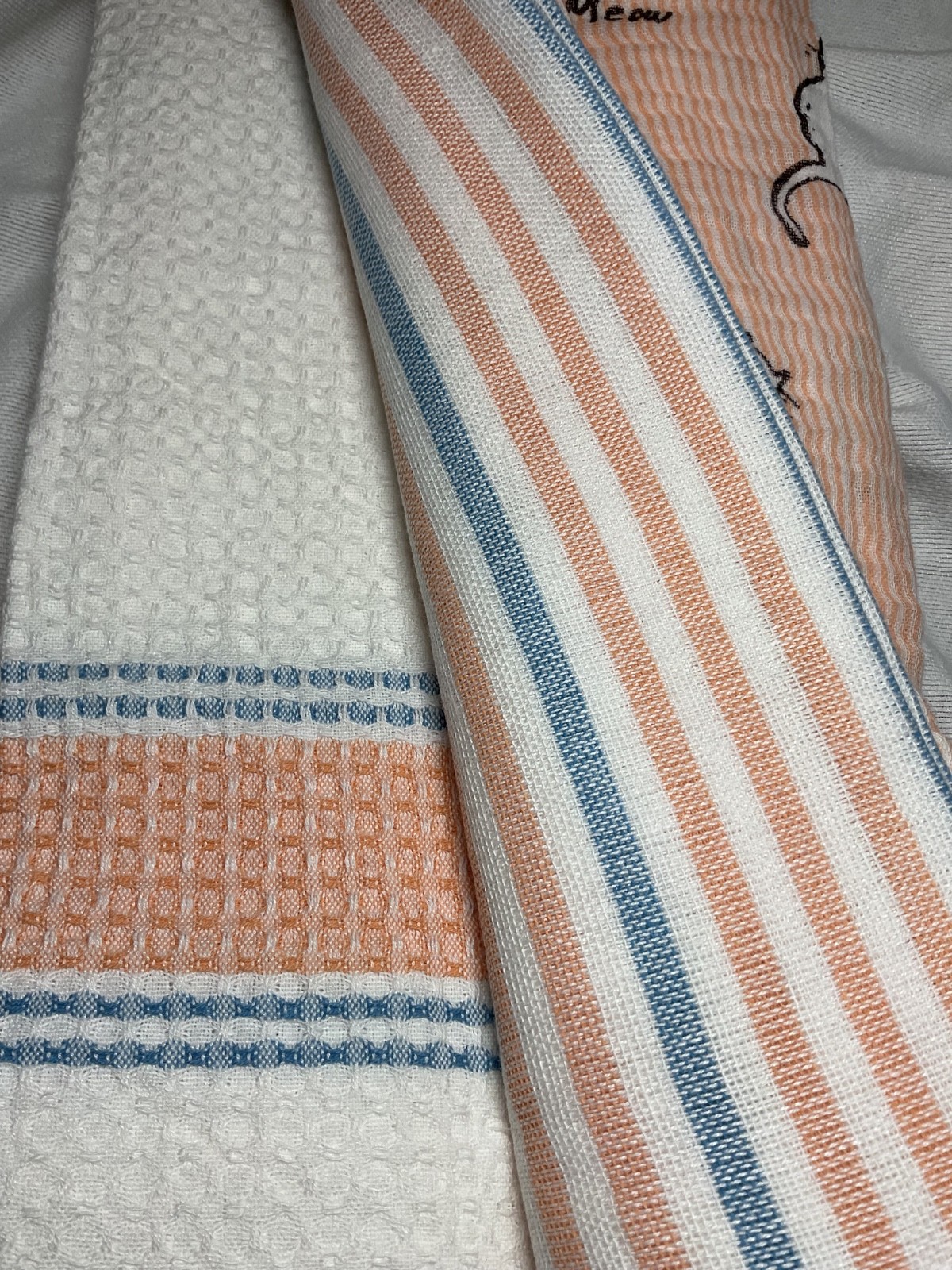 MAX STUDIO HOME KITCHEN TOWELS (5 ) ORANGE BLUE STRIPES PLAID 20 X 28 COTTON NWT gallery