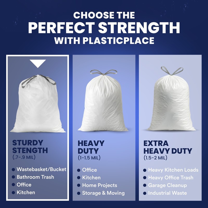 Plasticplace 6 Gallon Drawstring Trash Bags - White, Case of 200 Bags gallery
