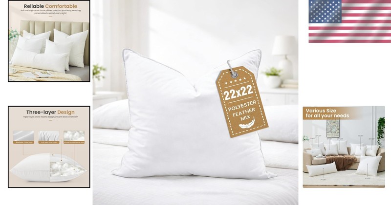 22x22 Throw Pillow Insert Down Feather Pillow Insert Soft White Bedroom Couch gallery