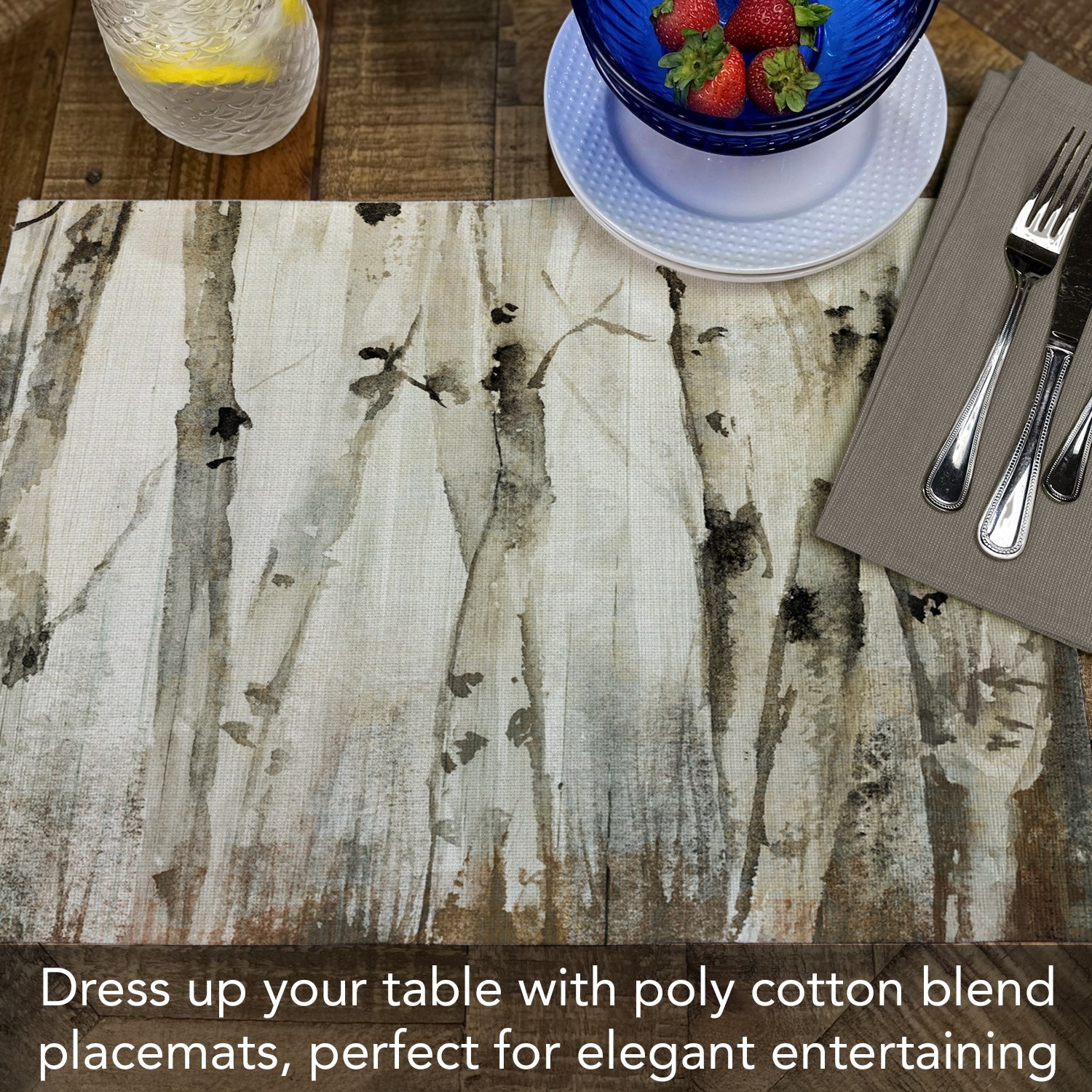 Neutral Birch Trees 4-Pack Poly-Cotton Blend Placemats Manufactured in The USA gallery