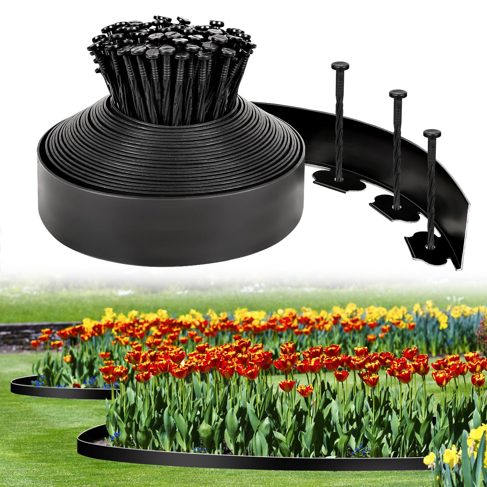3 Inch x 50 FT Plastic Garden Landscape Edging Border Roll With 75 PCS Spikes gallery