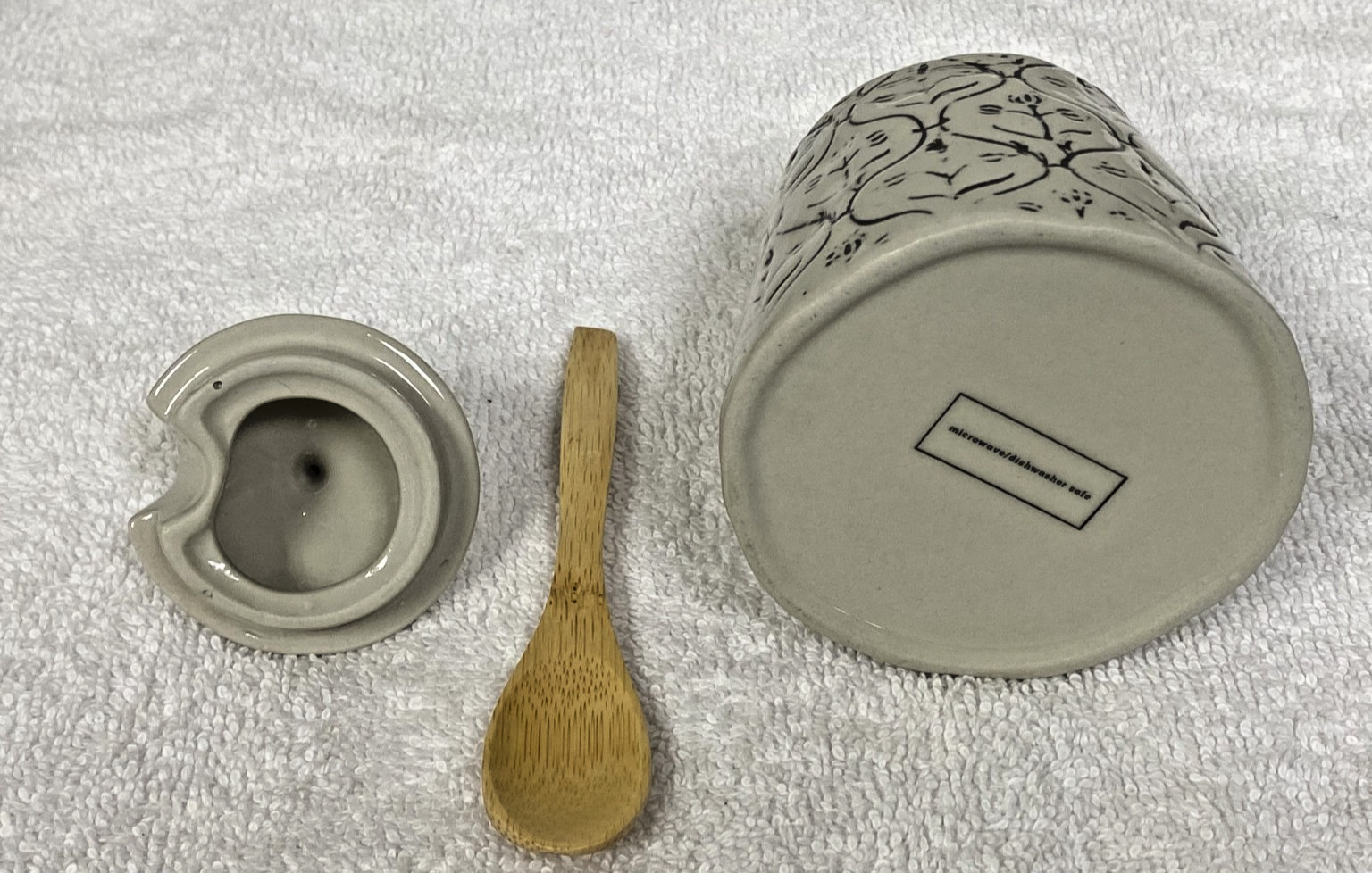 Creative Co Op Hand Painted Geometric Pattern Stoneware Sugar Jar Pot Lid Spoon gallery