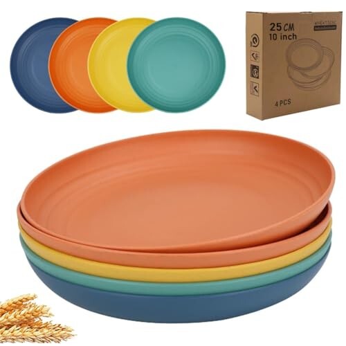1/4 Pack 10 Inch Unbreakable Wheat Straw Plates Reusable Dinner Plates for Campi gallery