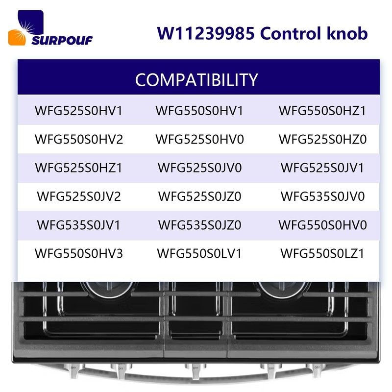 W11239985 Control Knob w10850015 Compatible With Whirlpool Gas Ranges Sliver gallery