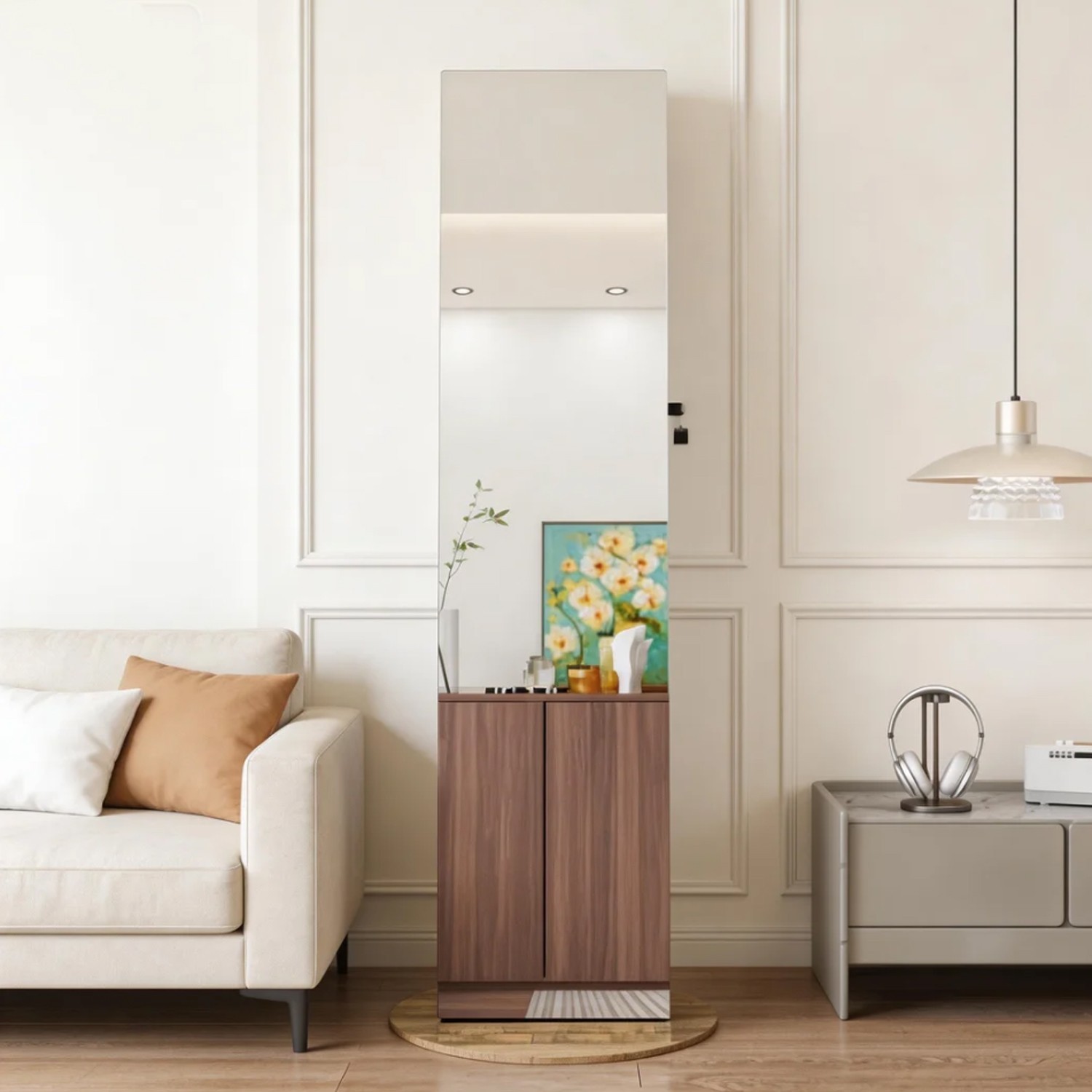 360°Cloakroom Full Length Mirror Space-Saving Mirror For Living Room in Brown gallery