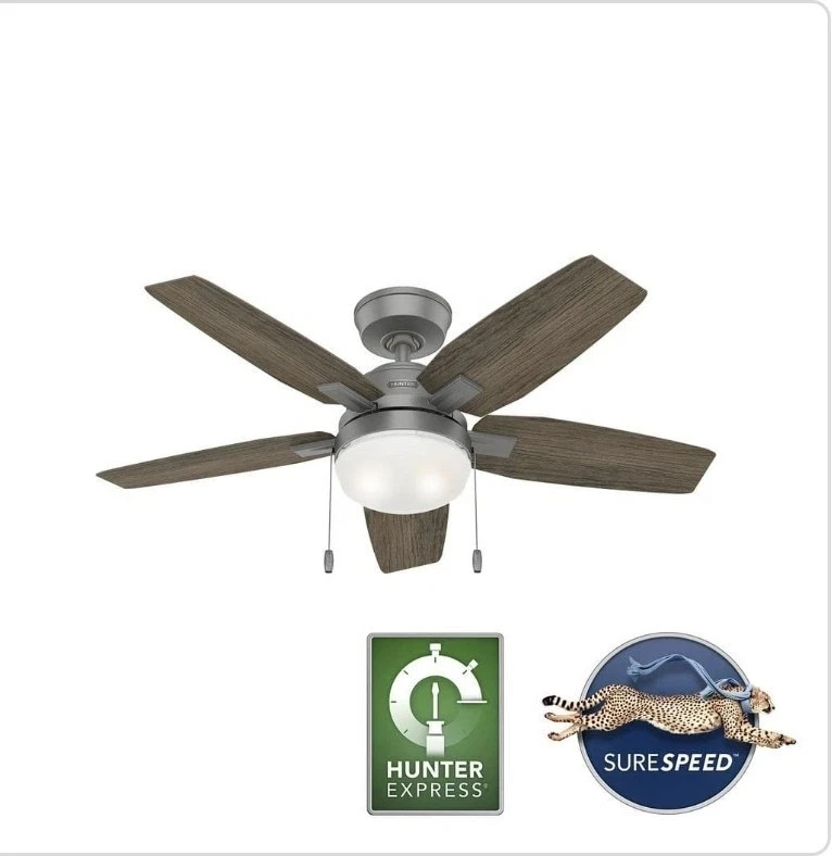 NEW HUNTER ANTERO EXPRESS INDOOR MATTE SILVER CEILING FAN WITH LED LIGHT KIT 44" gallery