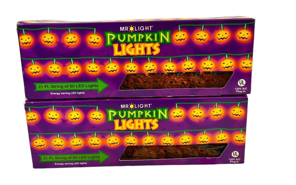 Mr. Light Pumpkin Lights 21 Ft String 60 LED Lights Halloween 1" x 1"- 2 AVAIL