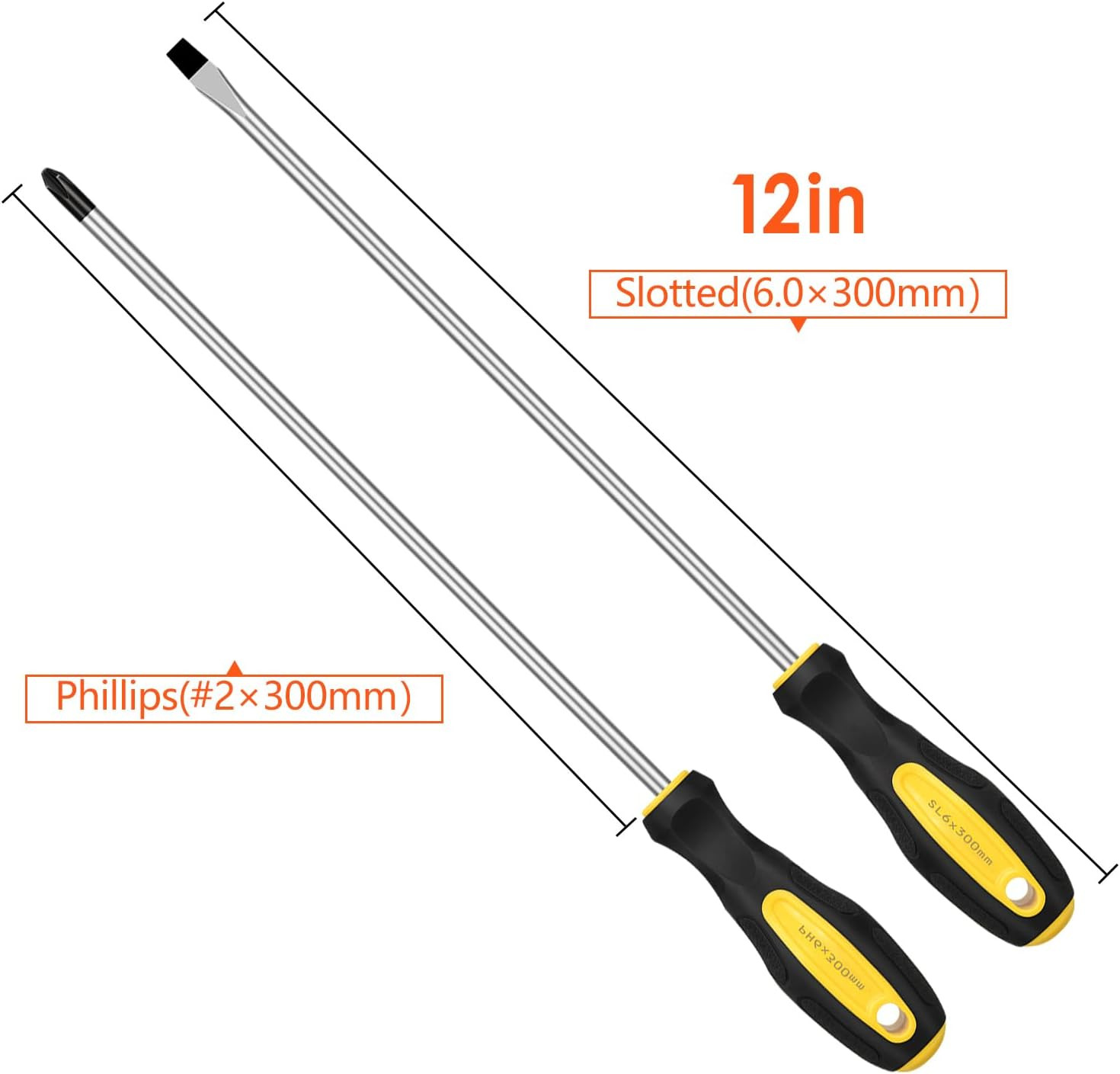 2pcs Long Magnetic Screwdriver Set, 12in Extra Long Phillips and Slotted Screwd gallery