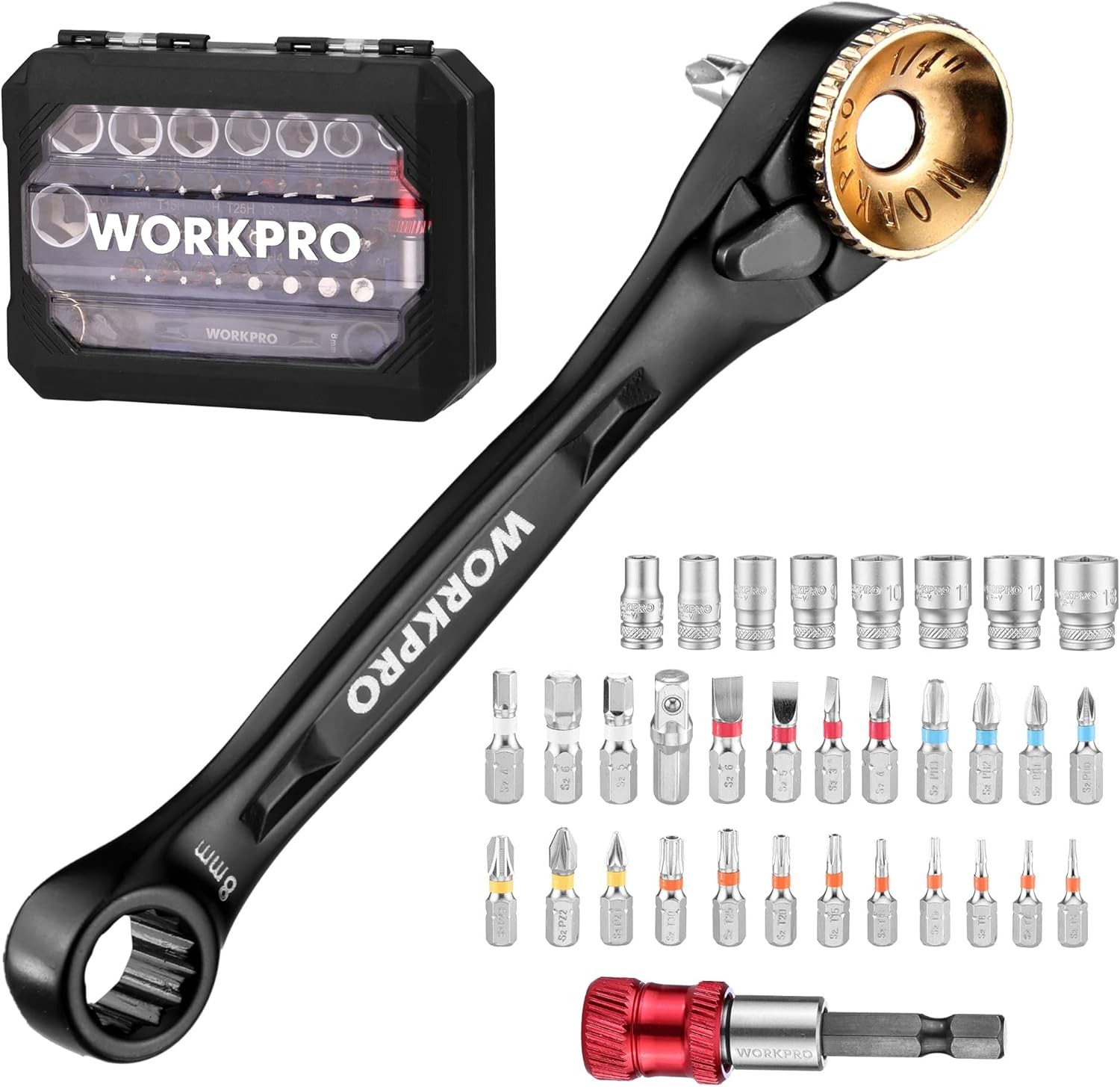 WORKPRO 34PC Offset Ratcheting Screwdriver Low Profile Ratchet Wrench Bit Socket gallery