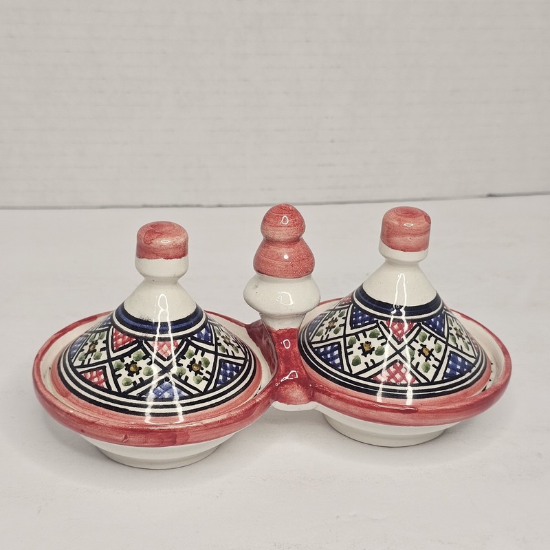 Hand Painted Moroccan Double Mini Tagine Serving Dish Spice Condiment Ceramic gallery