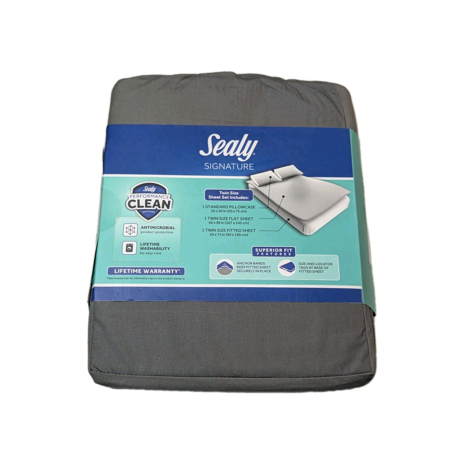 Sealy Signature Twin Size 300 Thread Count Clean Comfort Solid Sheet Set Gray gallery