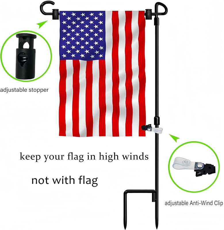2 Pack Garden Flag Stand Holder Pole with Garden Flag Stopper and Anti-Wind Clip gallery