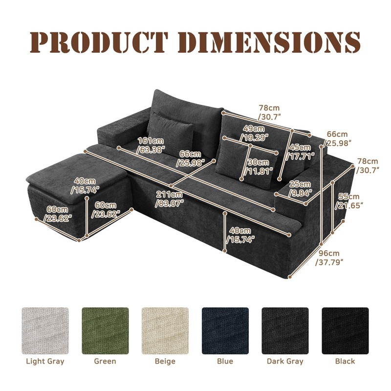 83" L-Shape Modular Sectional Sofa Corduroy Boneless Couch with Movable Ottoman gallery