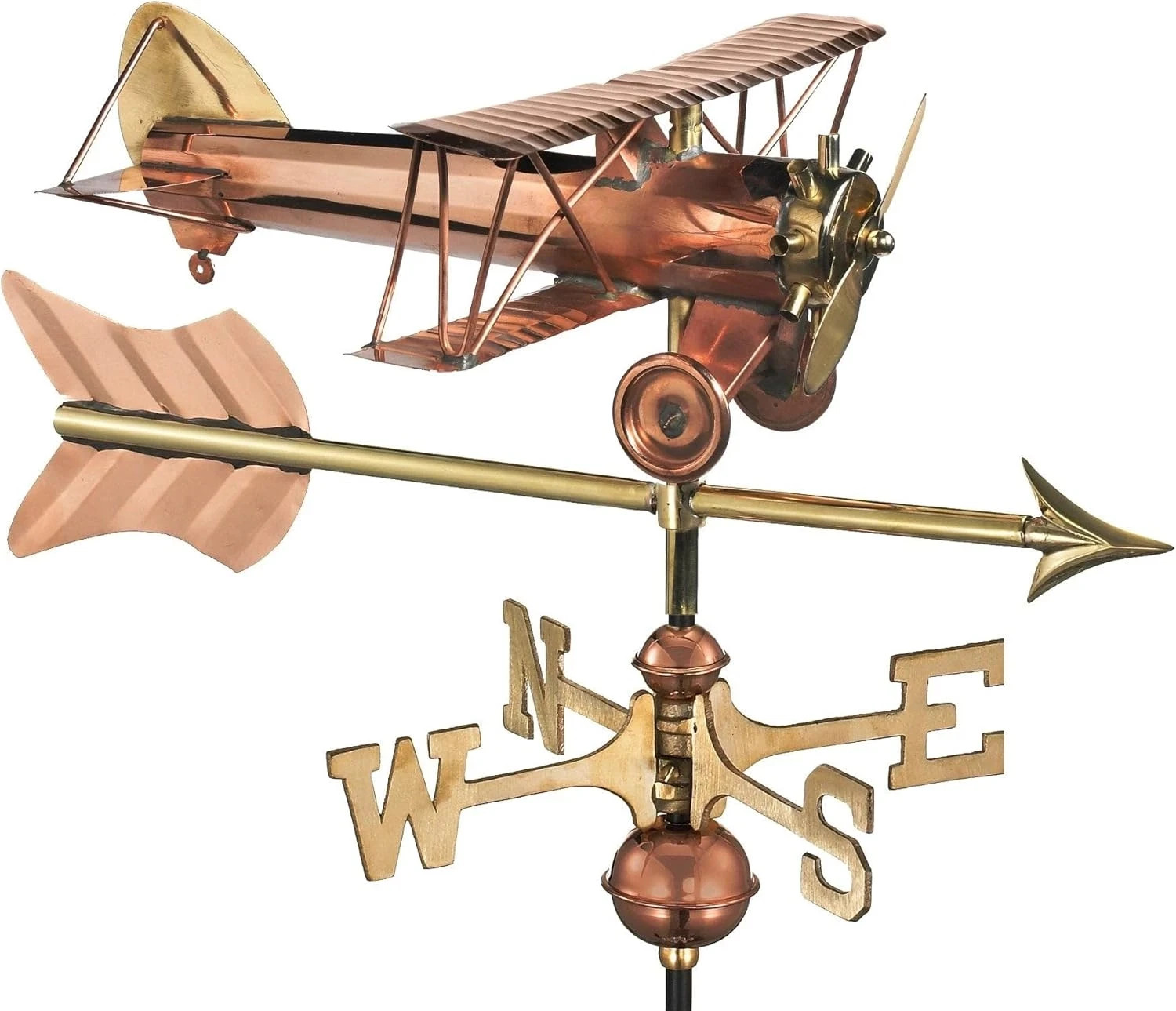 Pure Copper Biplane Weathervane 13" Wingspan Garden Pole Veleta Avión Jardín gallery