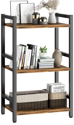 Book Shelf Bookcase with Steel Frame, Stable Bookshelf 3 Tier Rustic Brown gallery