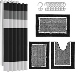Britimes Black Stripes Bathroom Sets with Shower Curtain and Rugs, Ombre Striped