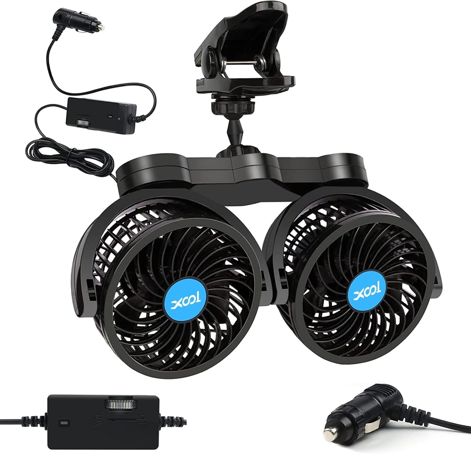 Clip Car Fan, 4 Inch Dual Head with Stepless Speed, 12V Adjustable Rotatable gallery