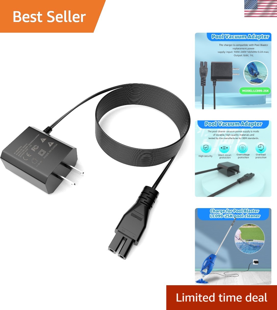 Dependable 8.6V Charger for Pool Blaster Cordless Vacuum - 2-Prong Power Cable gallery