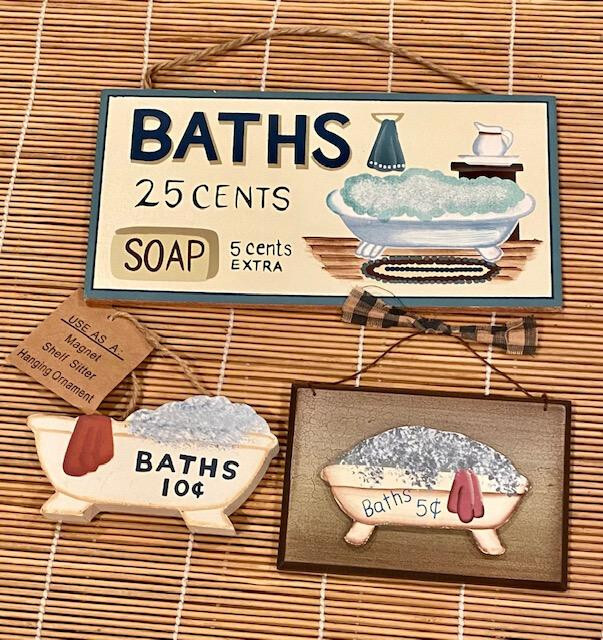 3 Wood Sign Plaque Decor Primitive Baths Bathtub 3D Shelf Sitter Ornament gallery