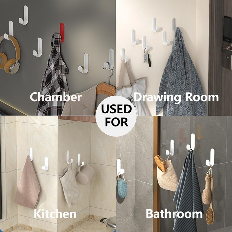 12pcs White Self Adhesive Hooks Plastic Strong Sticky Stick on Wall Door Hanging gallery