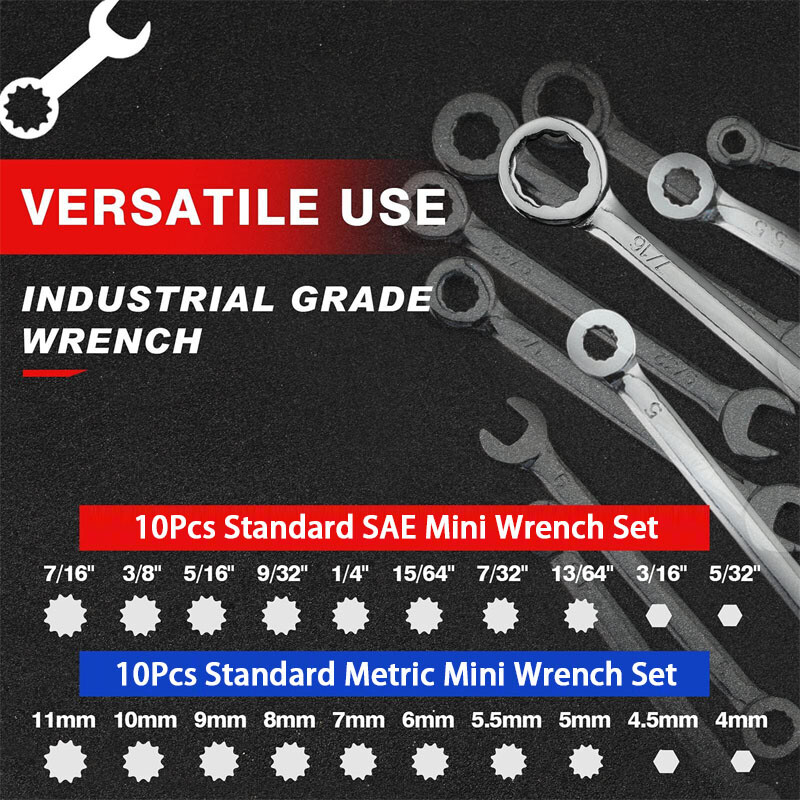 20PCS Small Combination Wrench Set Spanner Open & Box End Tools Metric SAE Mini gallery